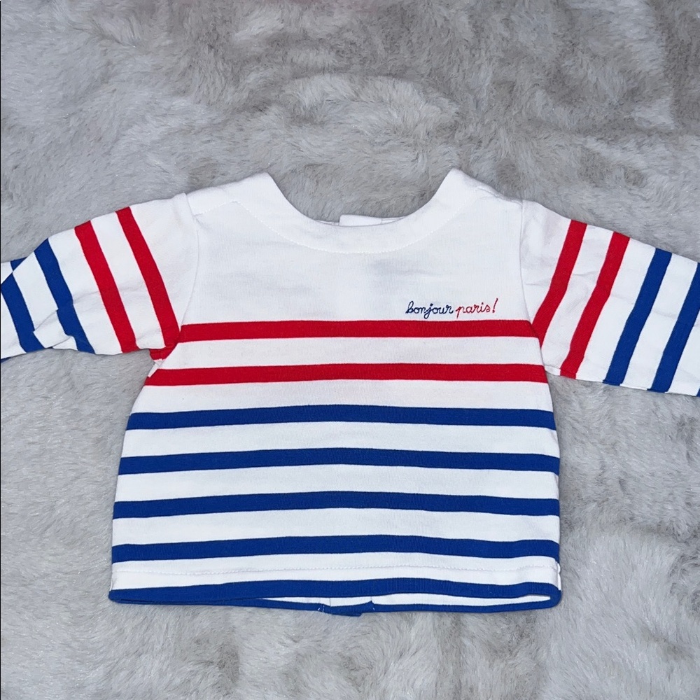 Jacadi White Shirt with Red and Blue Stripes